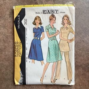 Vintage 1972 McCall's 3102 Sewing Pattern Misses' Dress or Tunic & Pants 70s